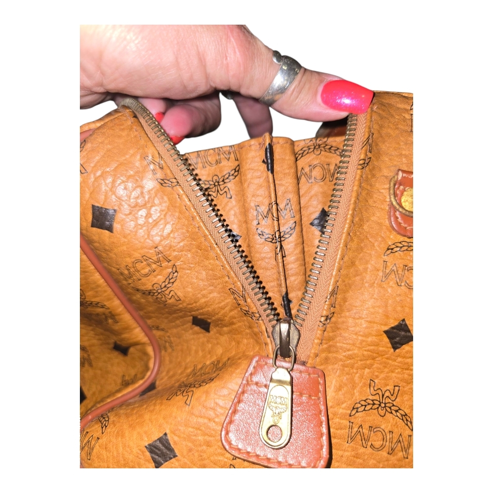 MCM Vintage Monogram Logo Visetos Boston Bag Tan Leather PVC Handbag, WI… - Picture 12 of 17